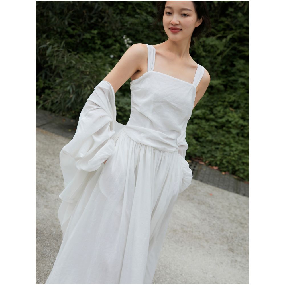 April Day in the Human World White Hemp Cotton Set Retro Curved Waist Strap Skirt Small Lantern Sleeve Shirt for Women image 57