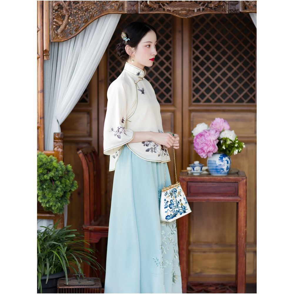 Carp Flower Shadow One City Wind Plush Elegant Embroidered Half Skirt Fresh and Versatile Daily Elastic Waist A line Skirt Original image 2