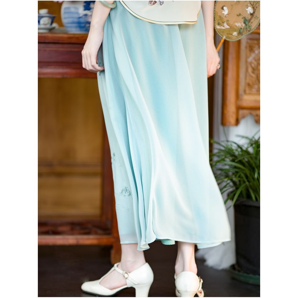 Carp Flower Shadow One City Wind Plush Elegant Embroidered Half Skirt Fresh and Versatile Daily Elastic Waist A line Skirt Original image 5