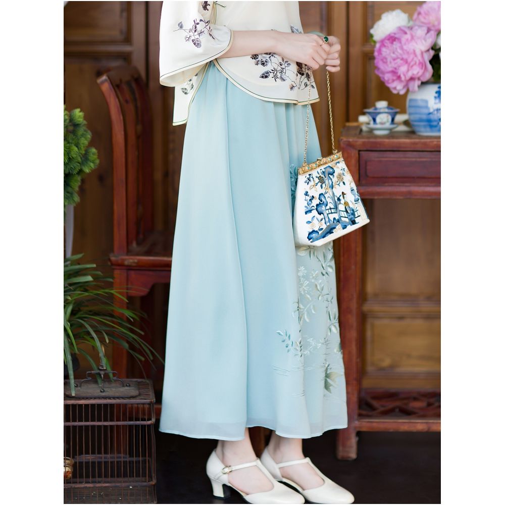 Carp Flower Shadow One City Wind Plush Elegant Embroidered Half Skirt Fresh and Versatile Daily Elastic Waist A line Skirt Original image 0