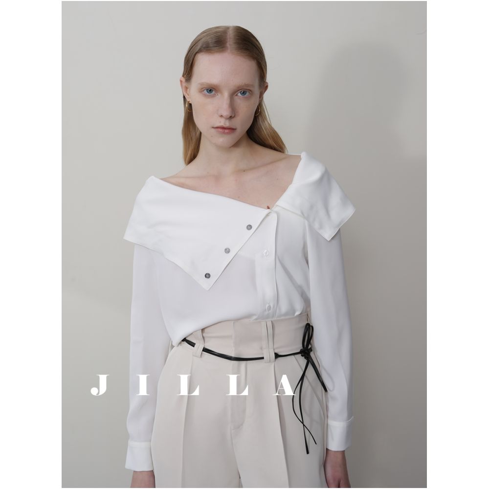 JILLA Spring Summer French White Versatile Wearing Method Satin Top Glossy niche V neck Soft Shirt image 2