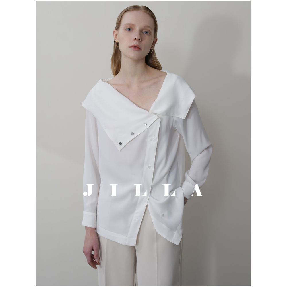 JILLA Spring Summer French White Versatile Wearing Method Satin Top Glossy niche V neck Soft Shirt image 3