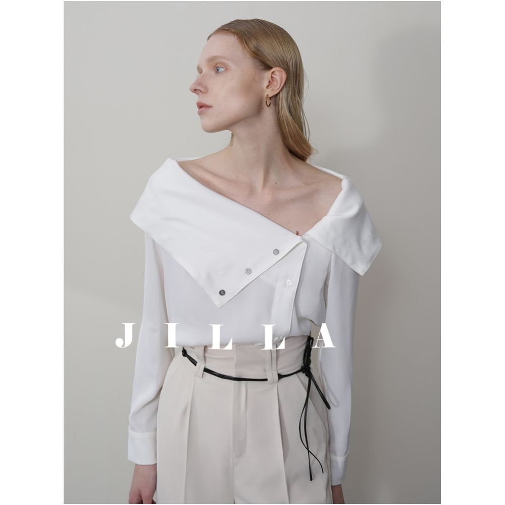 JILLA Spring Summer French White Versatile Wearing Method Satin Top Glossy niche V neck Soft Shirt image 4