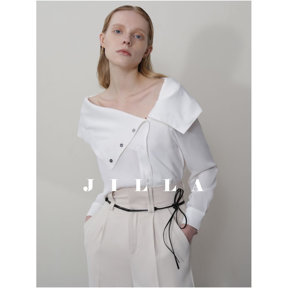 JILLA Spring Summer French White Versatile Wearing Method Satin Top Glossy niche V neck Soft Shirt image 5