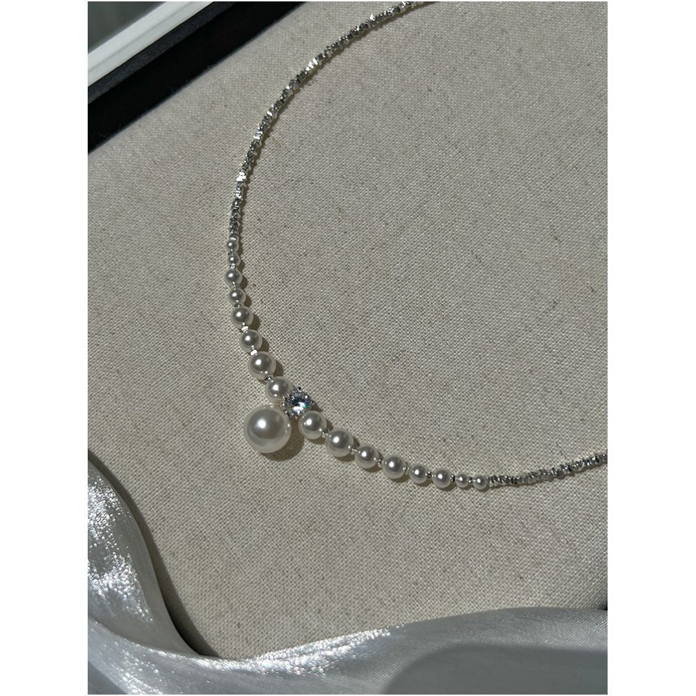 Sugar Fangjia Original Shijia Bright Pearl S925 Sterling Silver Gradient Necklace Niche Design High end Clavicle Chain image 4