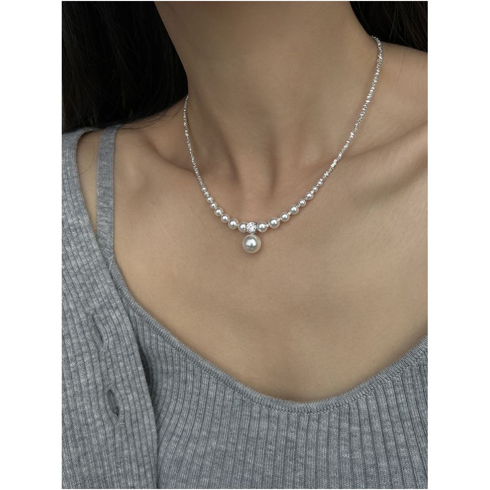 Sugar Fangjia Original Shijia Bright Pearl S925 Sterling Silver Gradient Necklace Niche Design High end Clavicle Chain image 18