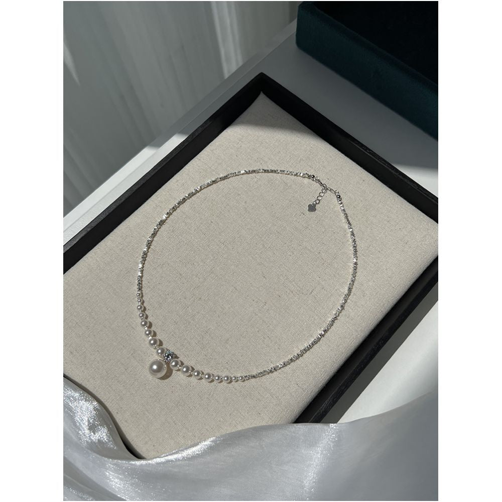 Asaya2108 : Fangtangjia original Shijia bright pearl S925 sterling silver gradient necklace niche design high-end clavicle chain
