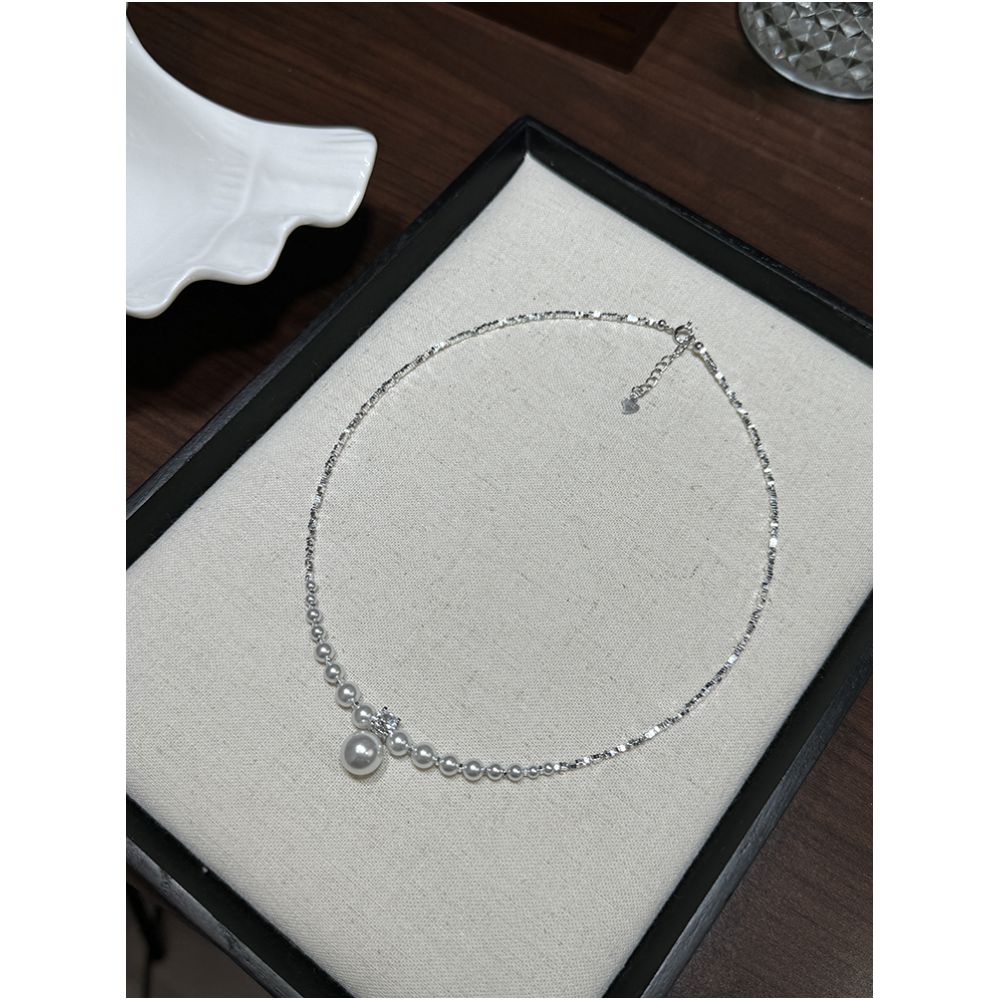 Asaya2108 : Fangtangjia original Shijia bright pearl S925 sterling silver gradient necklace niche design high-end clavicle chain