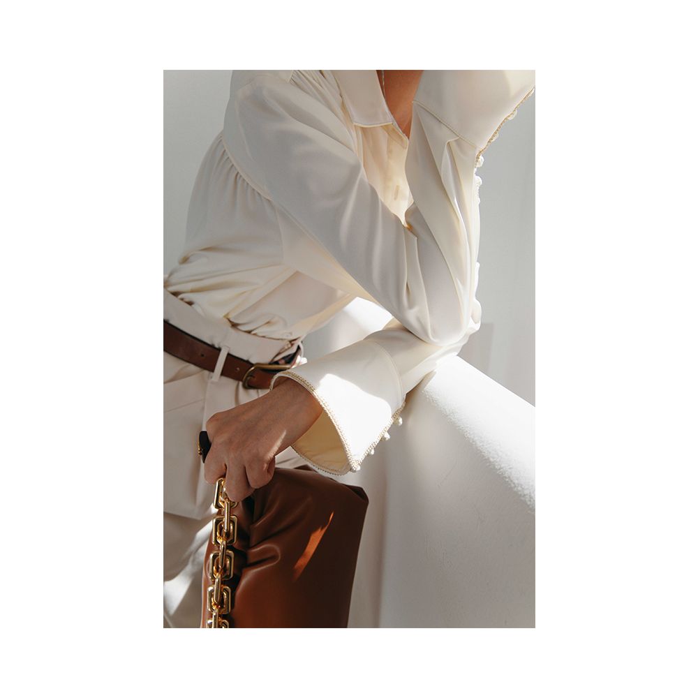 Rosebanks Downton Abbey buckle gold border detail full of cream colored commuting heavy industry pleated shirt image 5