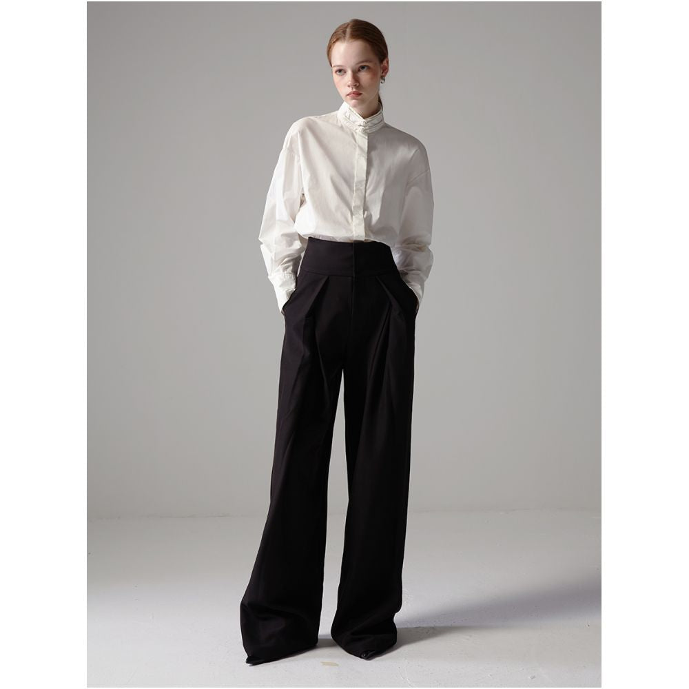JILLA2024 Autumn Winter New Chinese style Stand up Collar Pan Button Imported Horse Cotton White Shirt Loose Long Sleeve Minimalist Shirt image 5