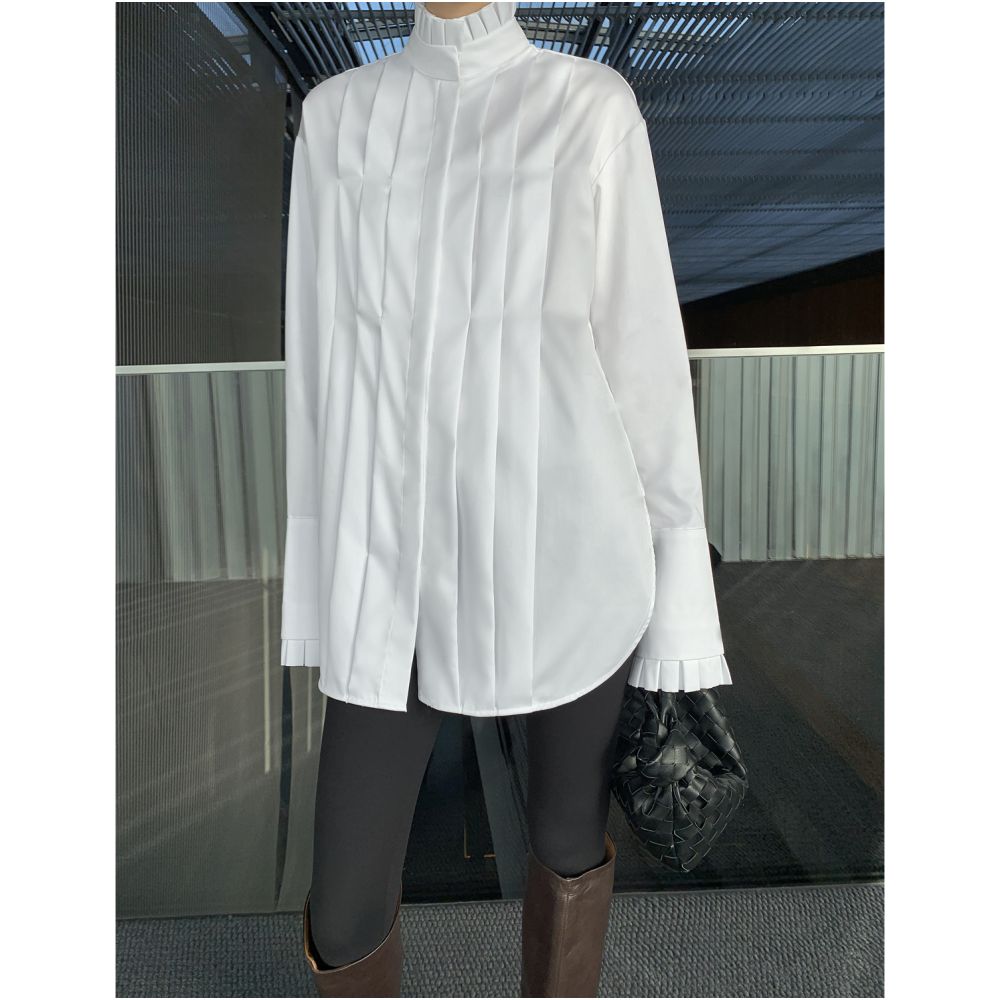 High temperature pleated lace collar with sub gloss loose shirt women s design sense niche spring new item image 8