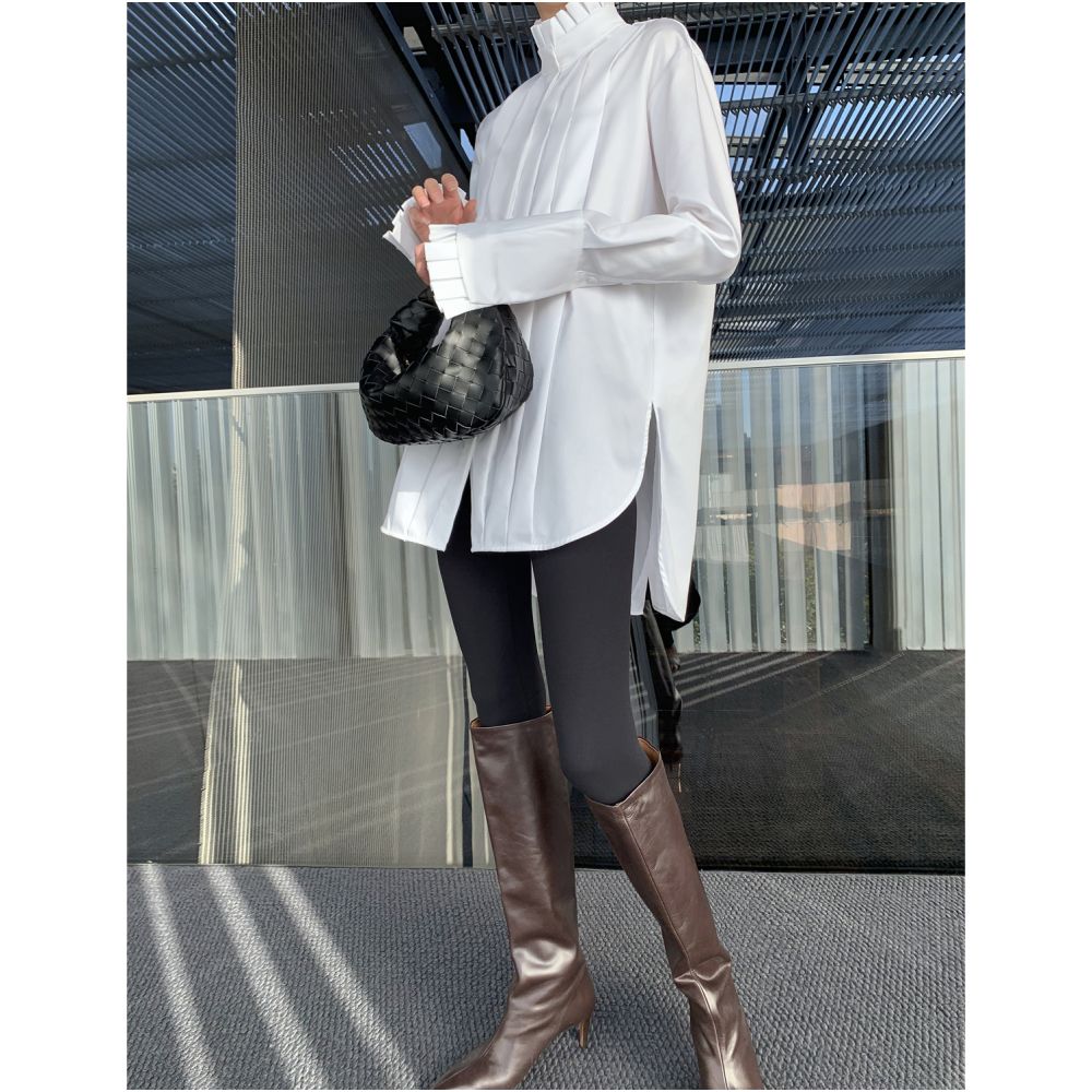 High temperature pleated lace collar with sub gloss loose shirt women s design sense niche spring new item image 9