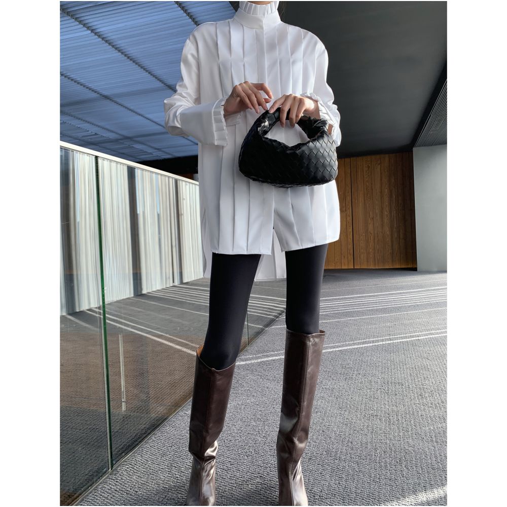 Asaya2096 : High temperature pleated lace collar sub-glossy loose shirt