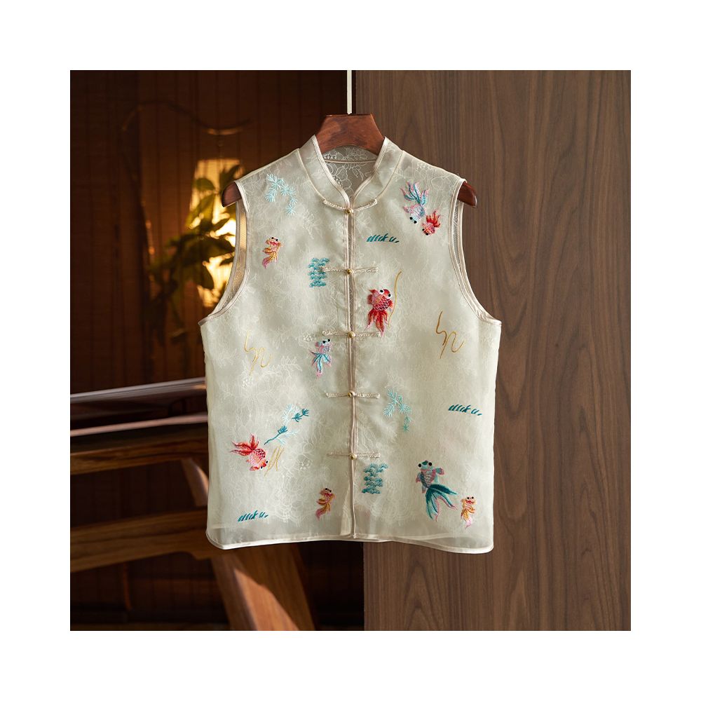 Silk organza vest vest high end women s summer new style light retro national style embroidery new Chinese style top image 19