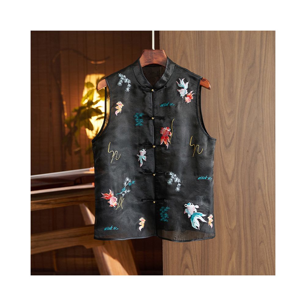 Silk organza vest vest high end women s summer new style light retro national style embroidery new Chinese style top image 25