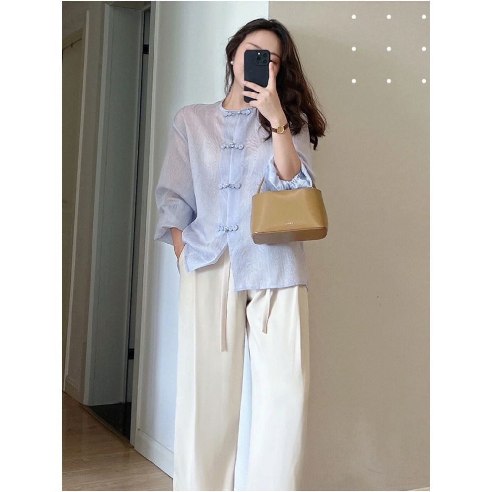 New Chinese style Chinese style top for women in the autumn and summer of 2025 with a high end feel and a retro base paired with a thin chiffon button up shirt image 3