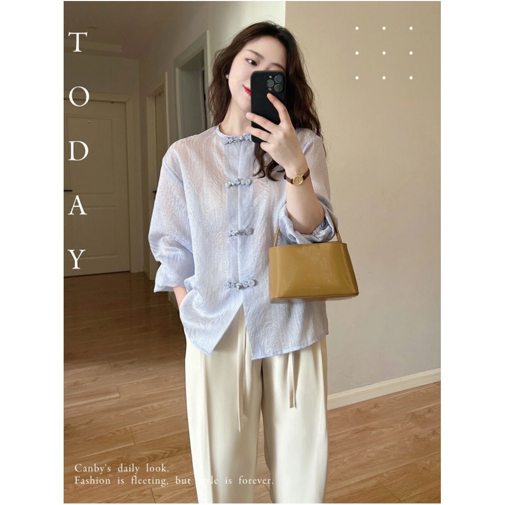 New Chinese style Chinese style top for women in the autumn and summer of 2025 with a high end feel and a retro base paired with a thin chiffon button up shirt image 4