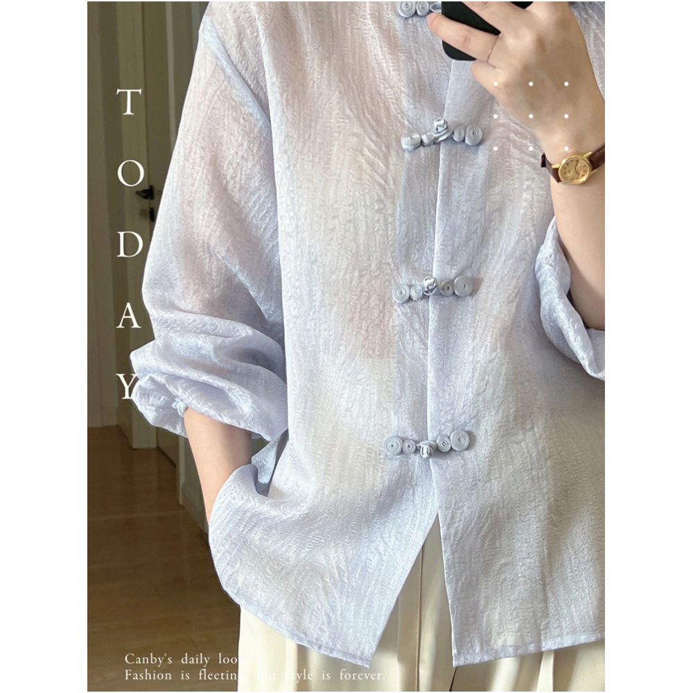 New Chinese style Chinese style top for women in the autumn and summer of 2025 with a high end feel and a retro base paired with a thin chiffon button up shirt image 5