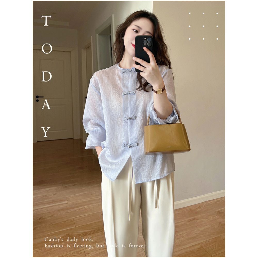 New Chinese style Chinese style top for women in the autumn and summer of 2025 with a high end feel and a retro base paired with a thin chiffon button up shirt image 7