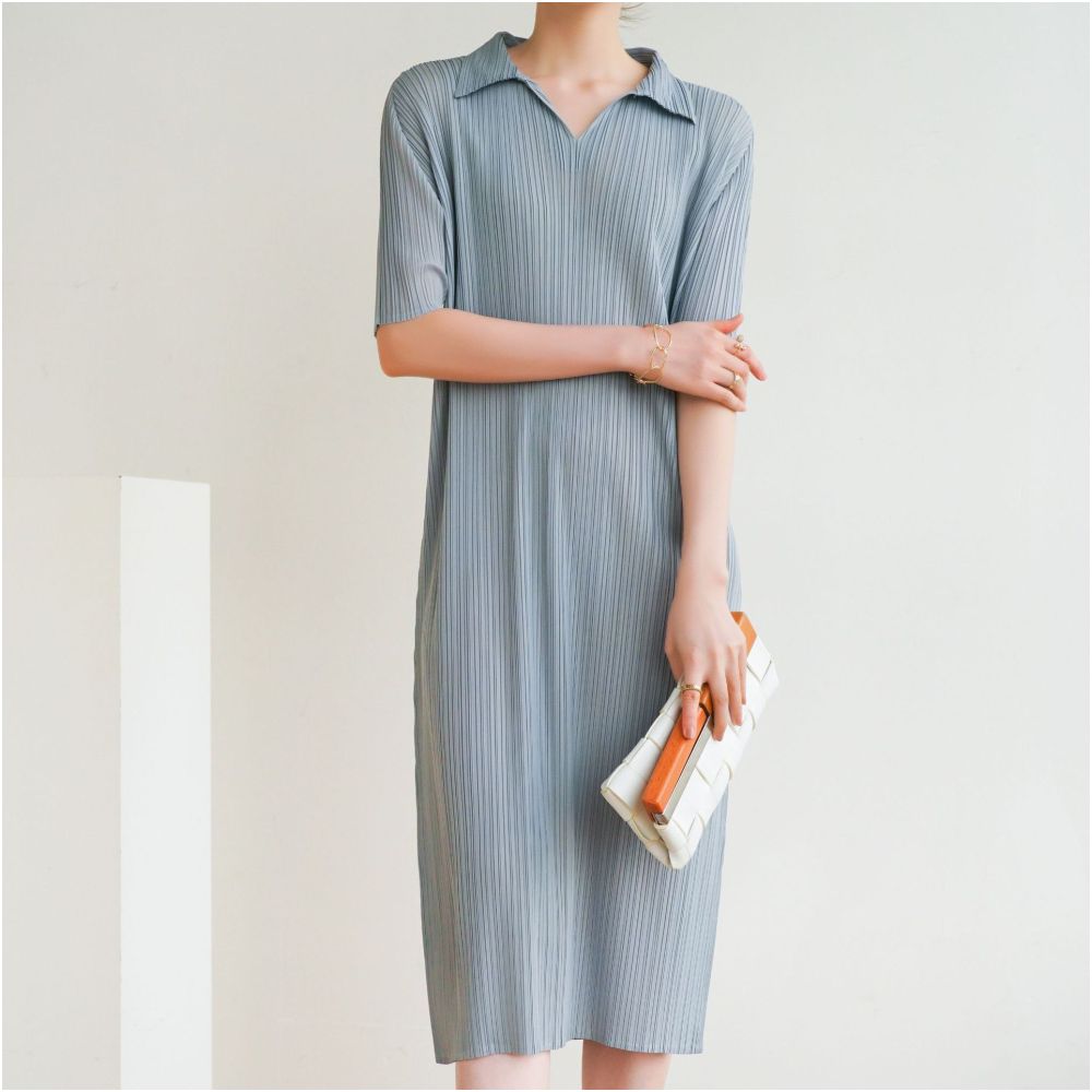 Asaya2074 : Miyake elastic thin lapel pleated skirt