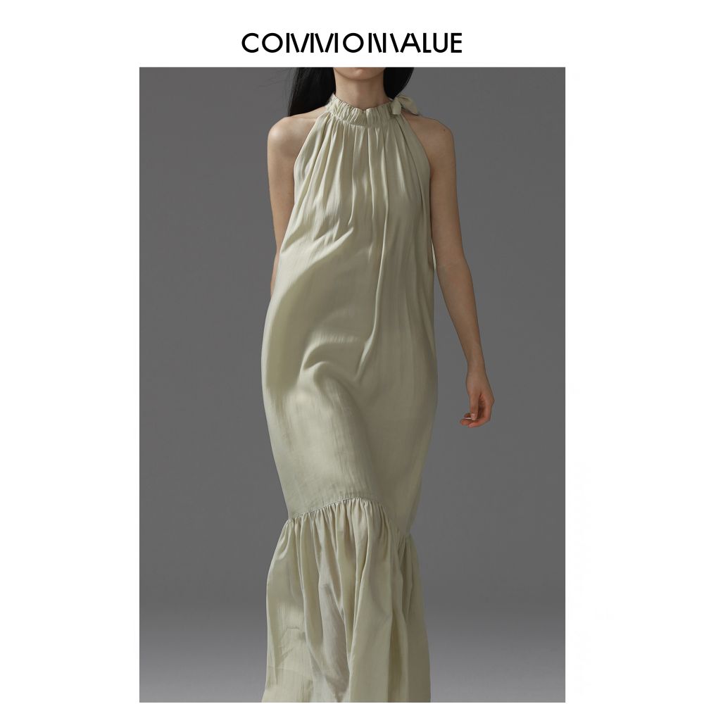 COMMON VALUE Japanese imported lyocell fiber halter neck A line dress image 2
