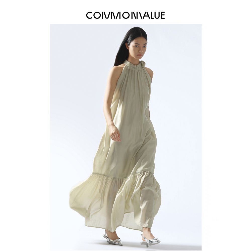 COMMON VALUE Japanese imported lyocell fiber halter neck A line dress image 3