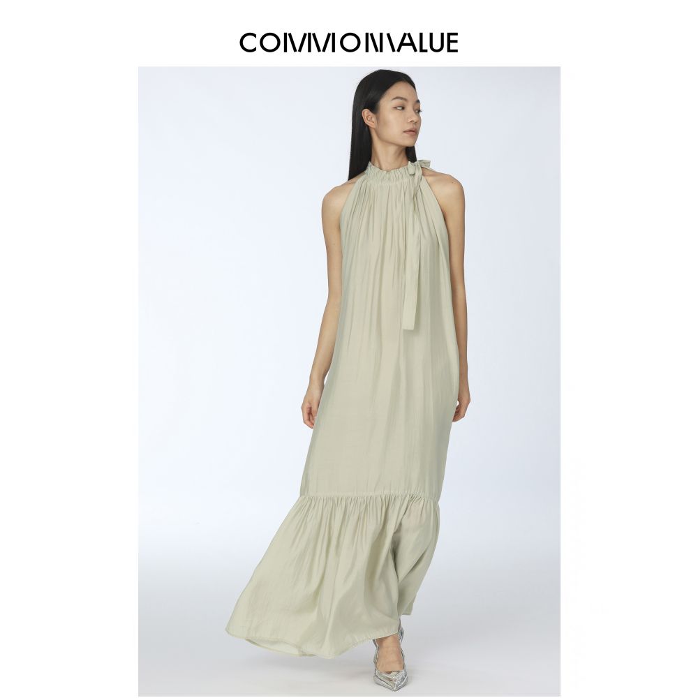 COMMON VALUE Japanese imported lyocell fiber halter neck A line dress image 4