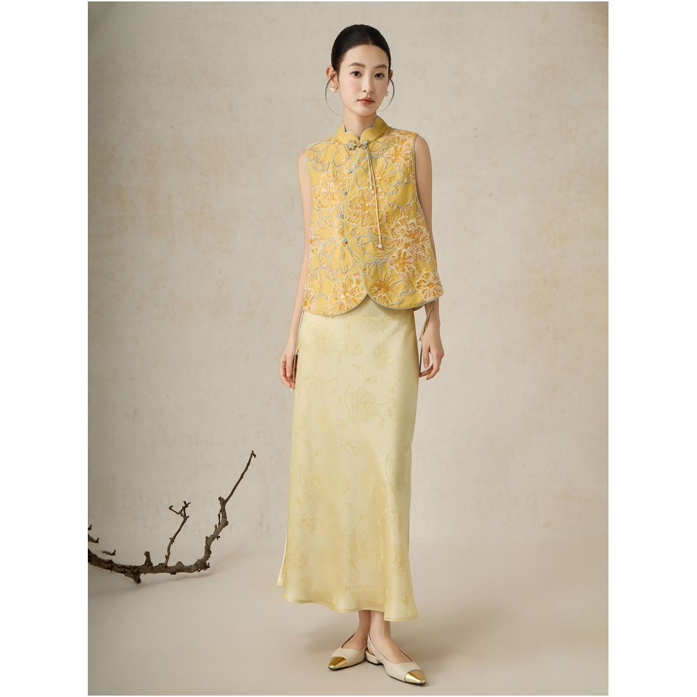 SHIBAI Shibai Evening Breeze Gardenia New Chinese style heavy vest embroidery beading design light luxury national style layered top image 3