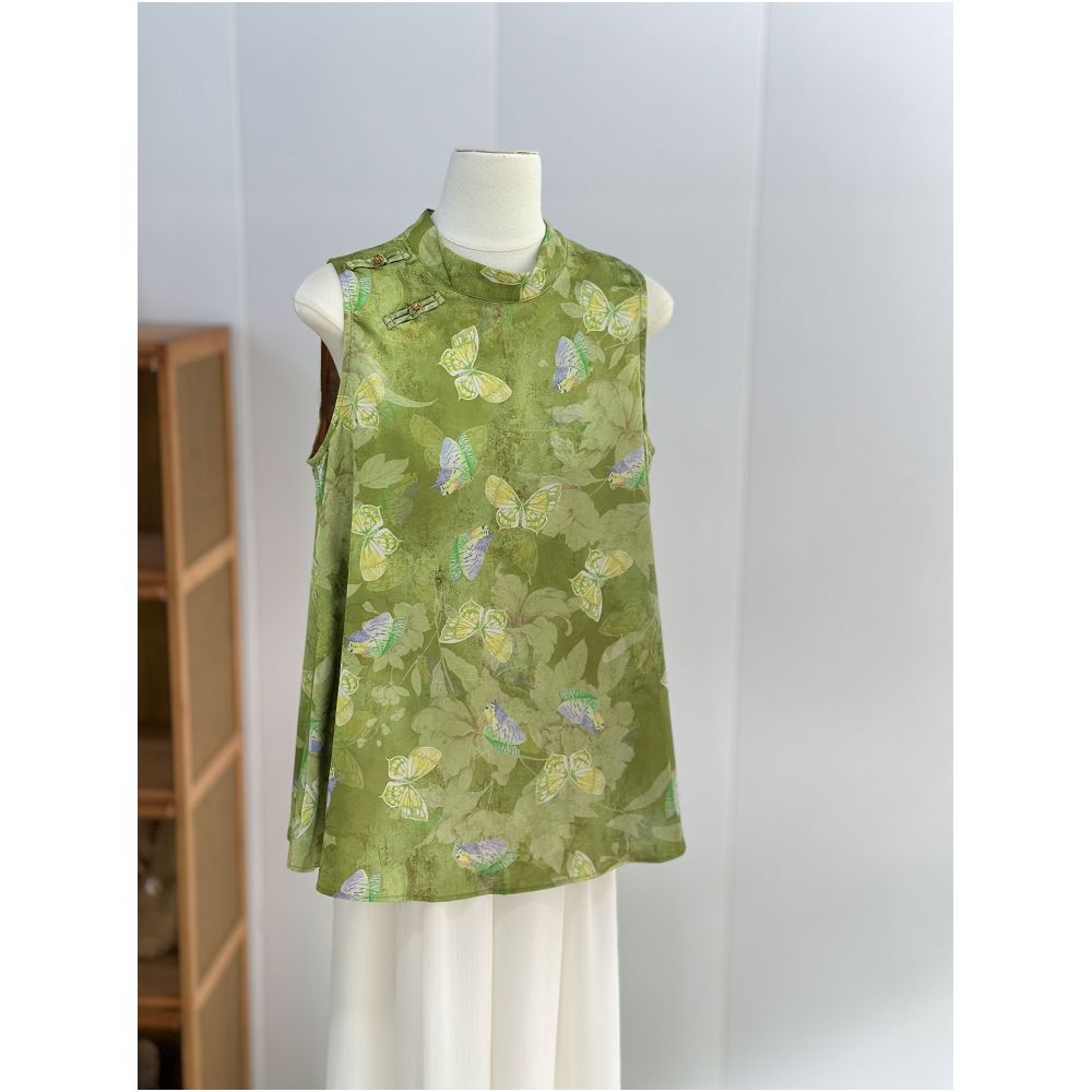 Advanced green sleeveless vest top women s thin design new Chinese style simulation silk fragrant cloud yarn young version Audemars Piguet vest image 3