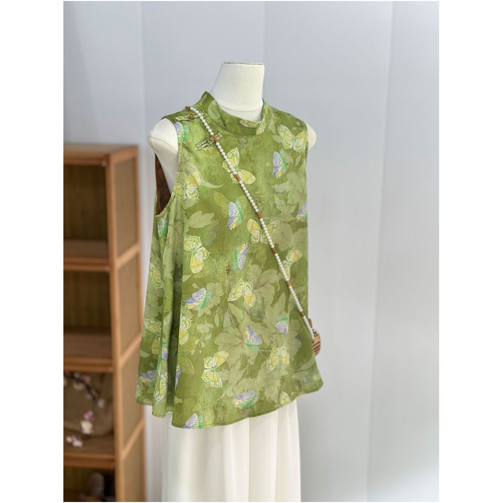 Advanced green sleeveless vest top women s thin design new Chinese style simulation silk fragrant cloud yarn young version Audemars Piguet vest image 4