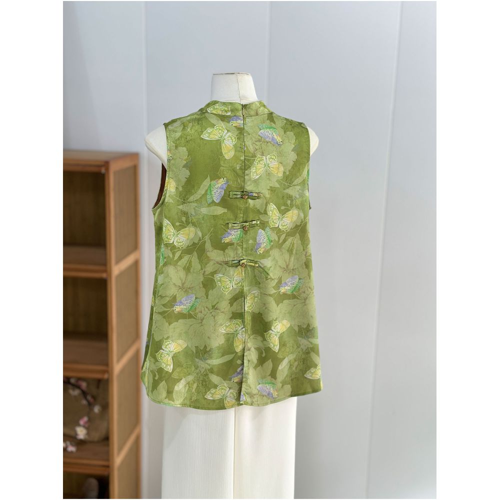 Advanced green sleeveless vest top women s thin design new Chinese style simulation silk fragrant cloud yarn young version Audemars Piguet vest image 5