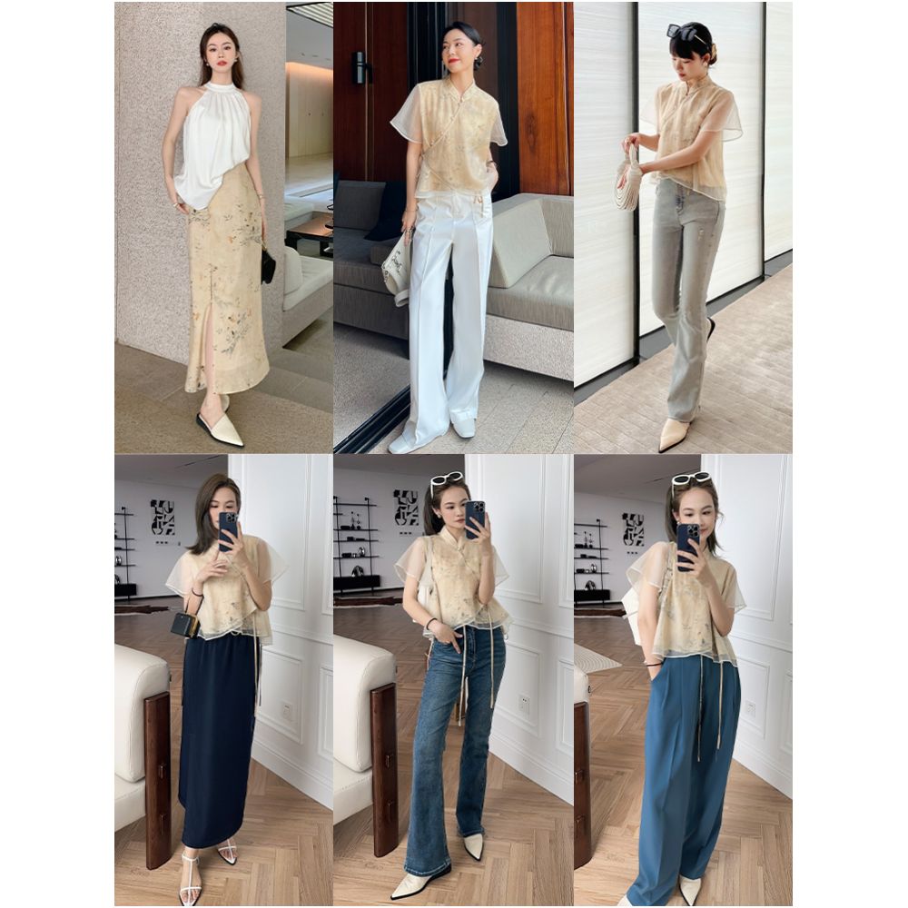 Meiyang clearance special sale picking up leaks Lanting sequence cheongsam set flower and bird stand collar top half skirt image 50