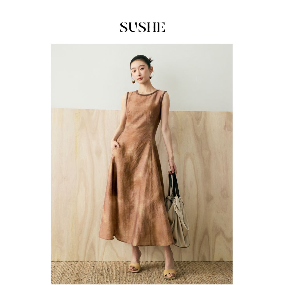 Shuxi SUSHE Heavy Crafted Tie Dyeing Texture Tank Top Umbrella Skirt Exquisite High End Temperament Round Neck Dress Summer image 2