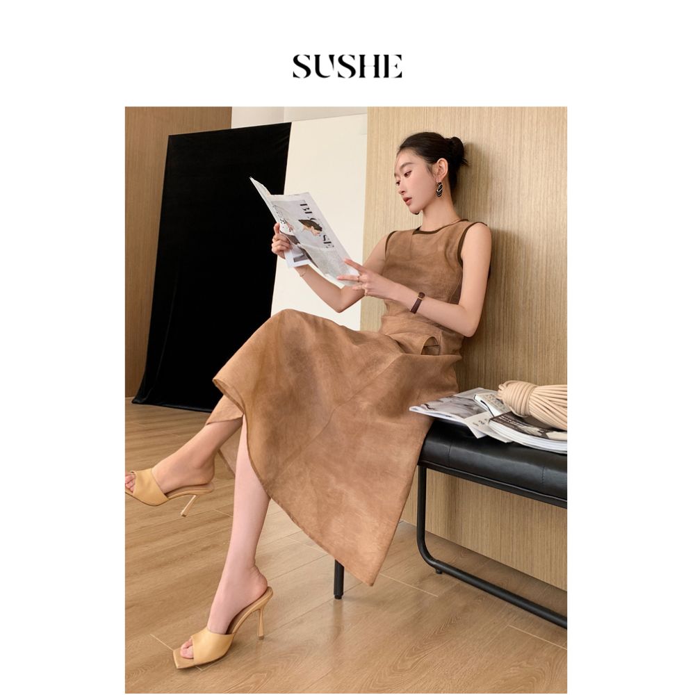 Shuxi SUSHE Heavy Crafted Tie Dyeing Texture Tank Top Umbrella Skirt Exquisite High End Temperament Round Neck Dress Summer image 3