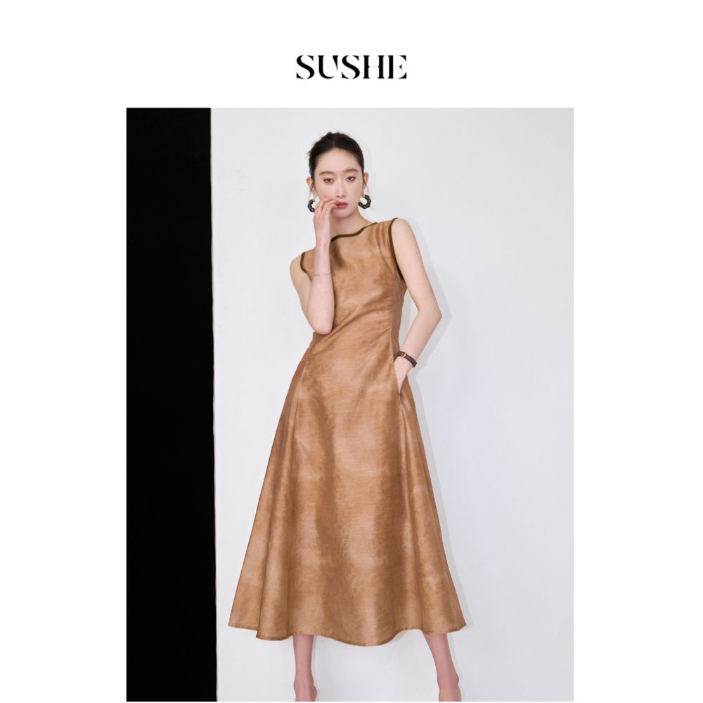 Shuxi SUSHE Heavy Crafted Tie Dyeing Texture Tank Top Umbrella Skirt Exquisite High End Temperament Round Neck Dress Summer image 4