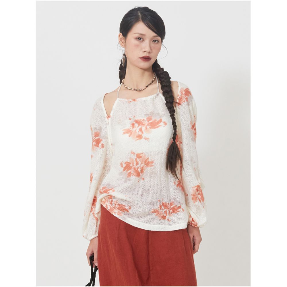 SISH seems to be a new Chinese style hanging neck camisole embroidered top long sleeved T shirt mohair blend with strapless image 4