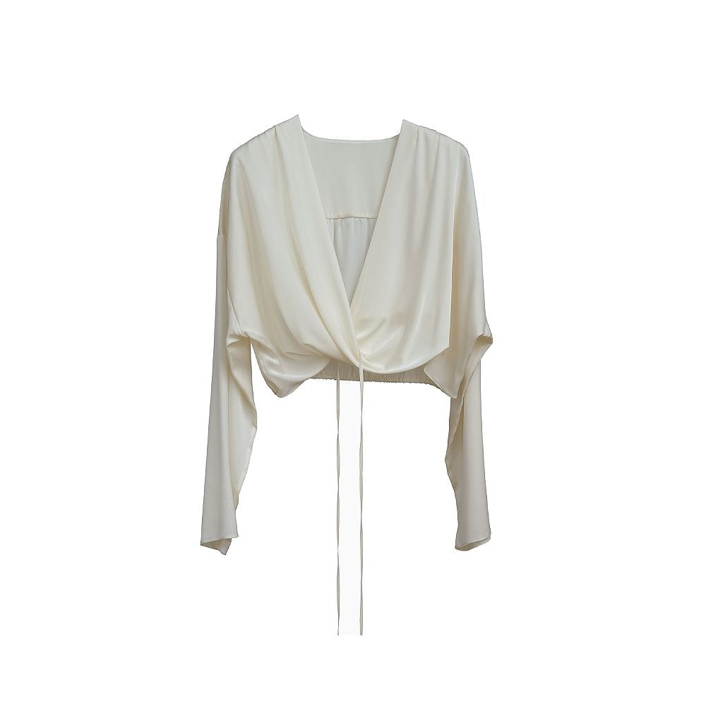 commuse memory sexy muse 19 momme stretch double satin drape silky shirt solid color blouse image 5