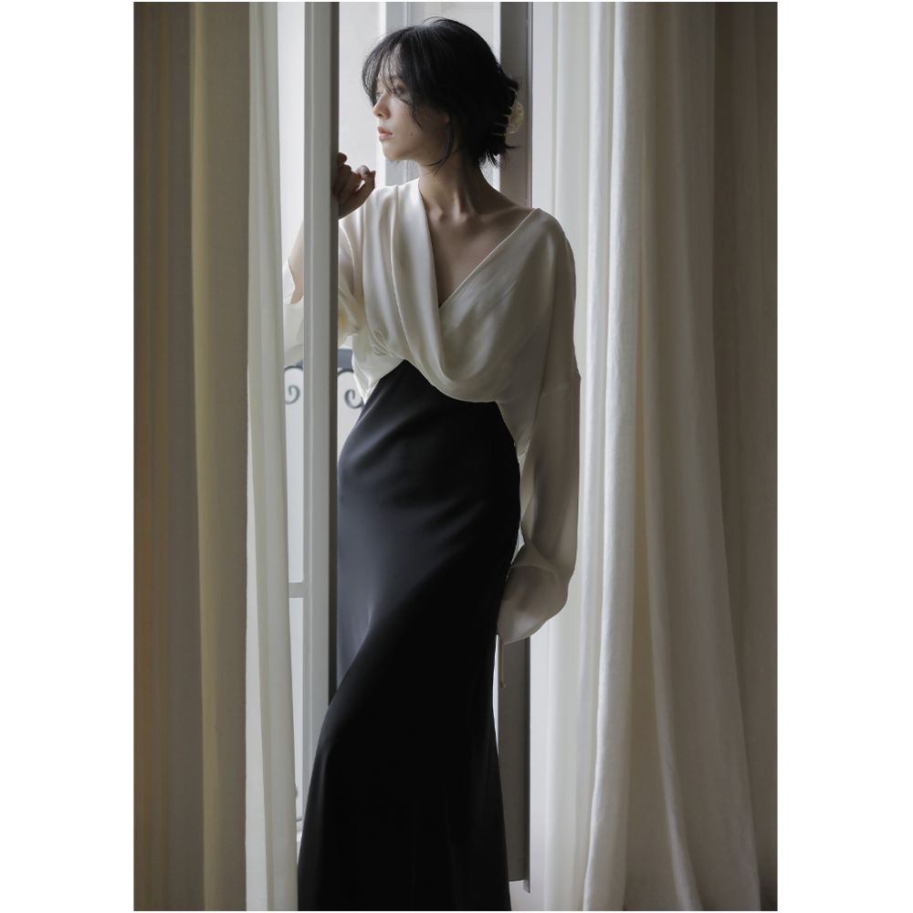 commuse memory sexy muse 19 momme stretch double satin drape silky shirt solid color blouse image 0