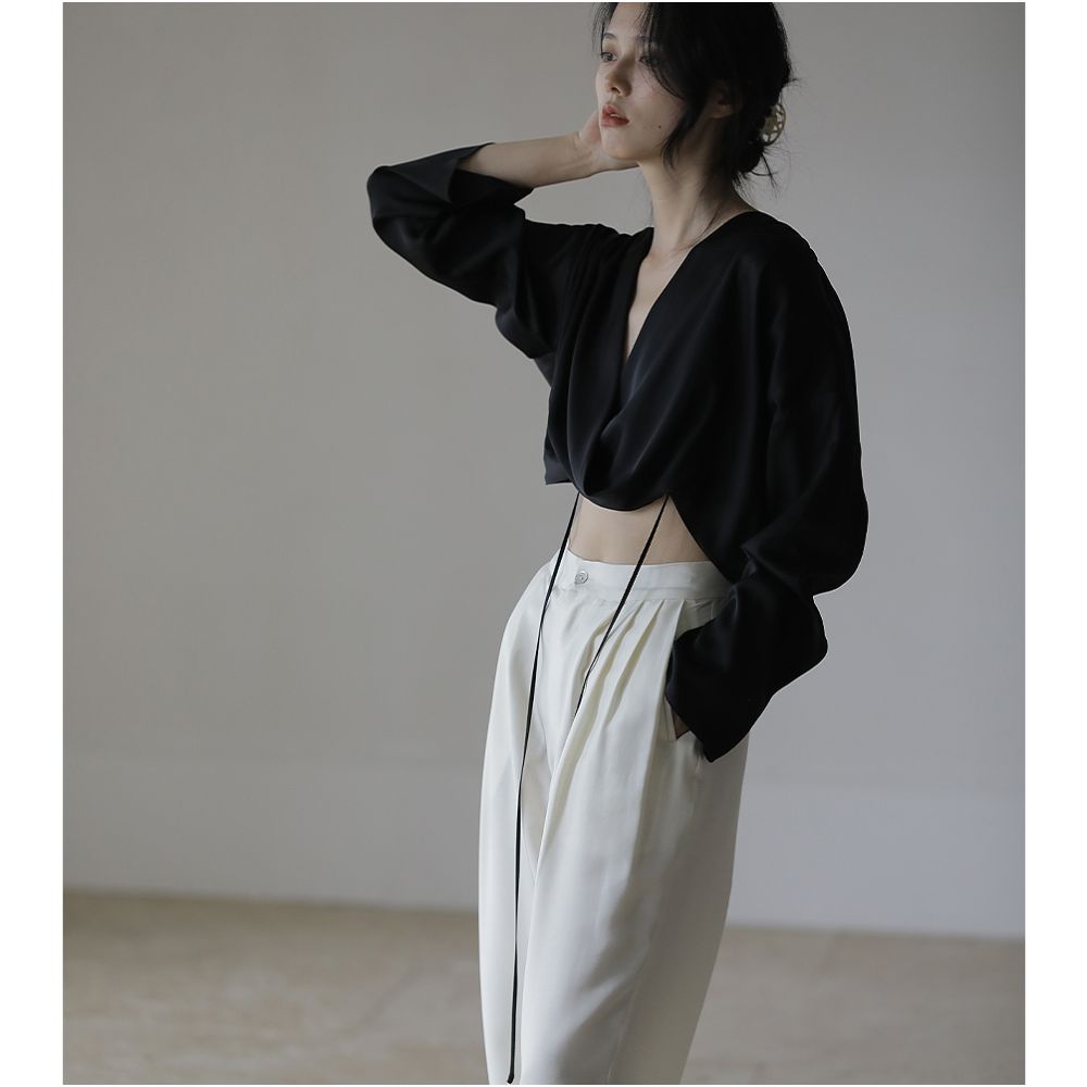 commuse memory sexy muse 19 momme stretch double satin drape silky shirt solid color blouse image 13
