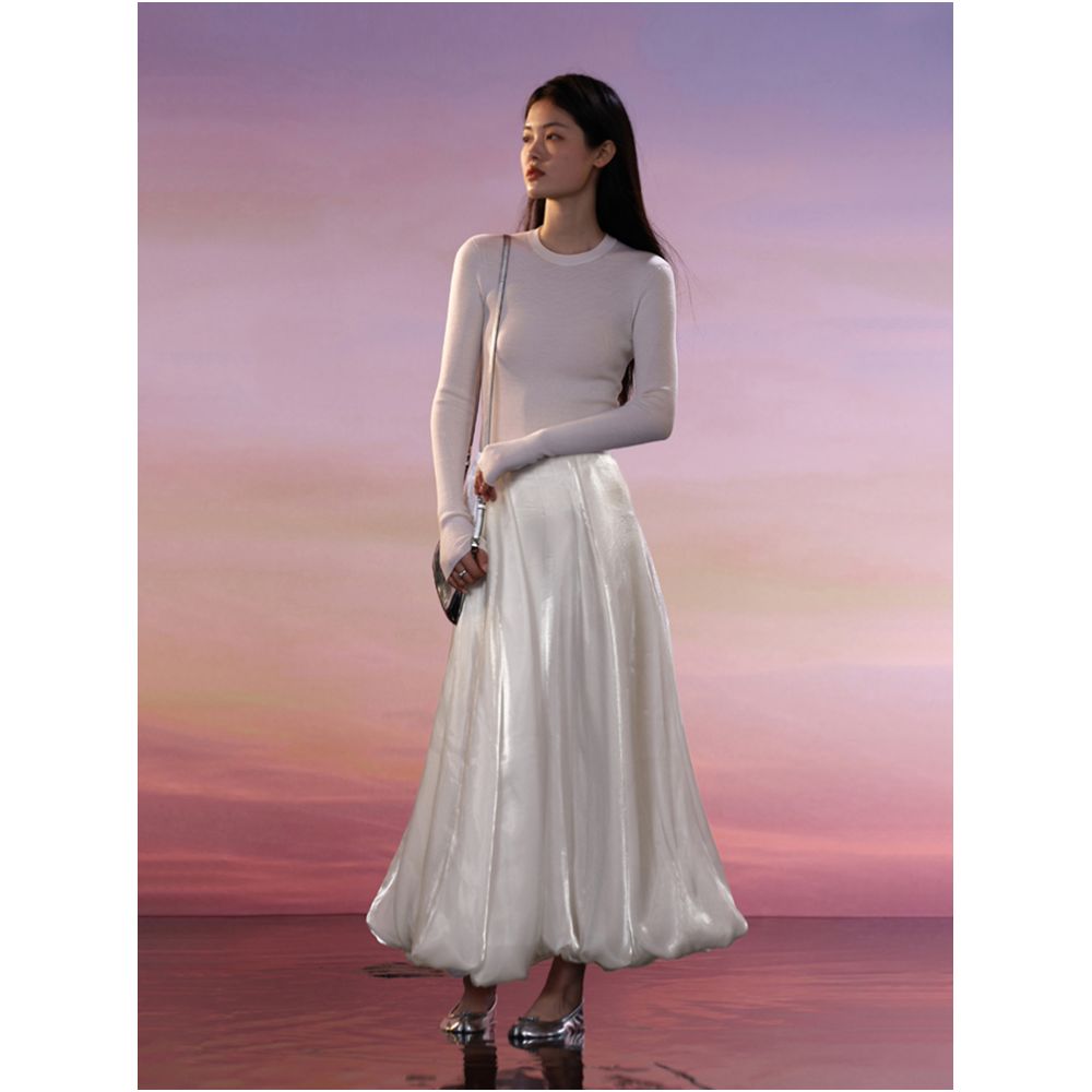 COMMON VALUE Sparkling Blossoms Half body Skirt with Folded Moonlight Yarn Versatile and Slim A line Large Swing Skirt image 8