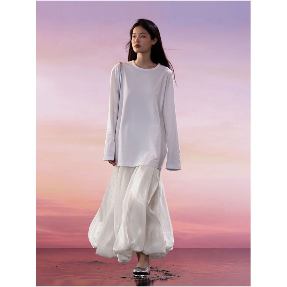COMMON VALUE Sparkling Blossoms Half body Skirt with Folded Moonlight Yarn Versatile and Slim A line Large Swing Skirt image 11