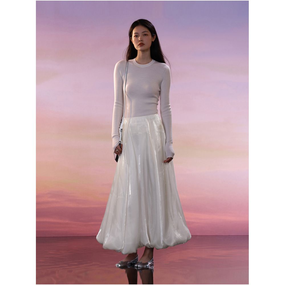 COMMON VALUE Sparkling Blossoms Half body Skirt with Folded Moonlight Yarn Versatile and Slim A line Large Swing Skirt image 12