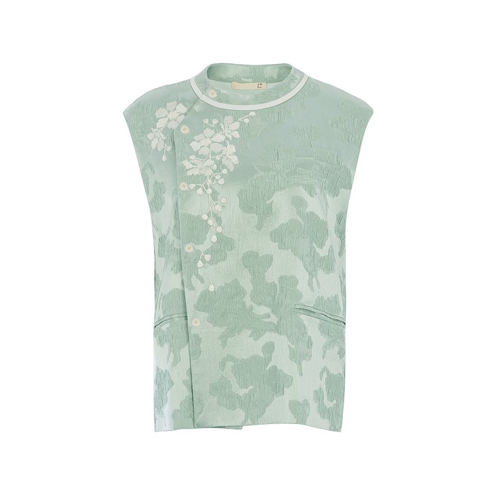 ASAYA1915 Huamu deep Chinese style silk vest women's design sense retro embroidery round neck vest