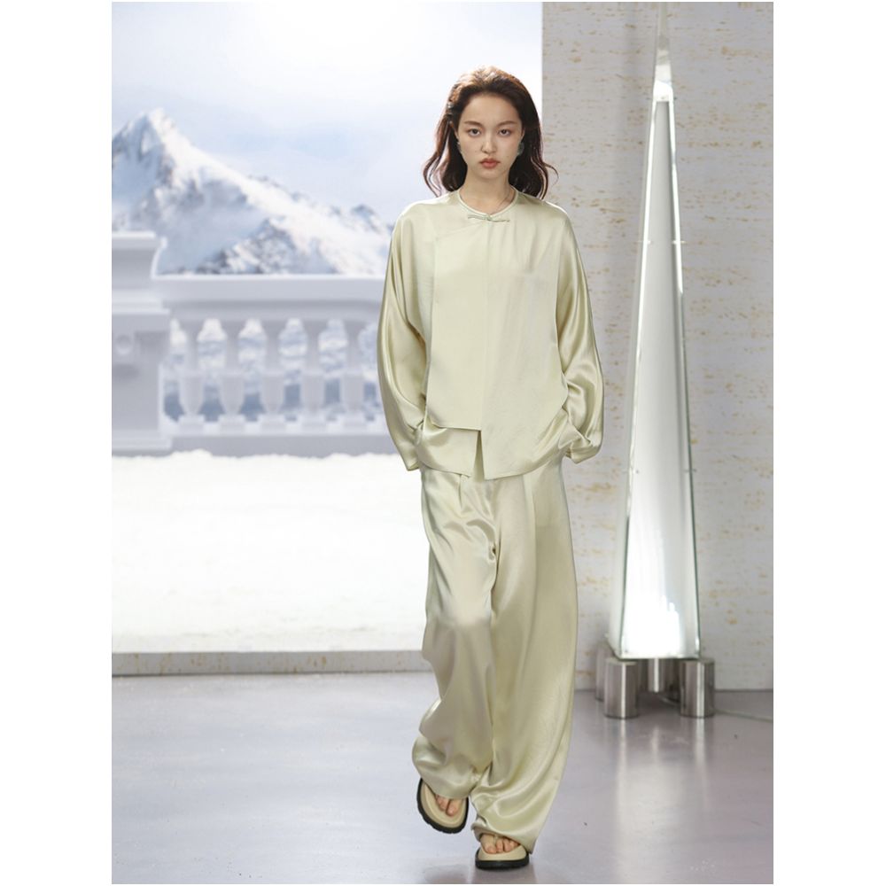 COMMON VALUE Imported Customized Acetic Acid Shirt Women s Minimalist Chinese Improved Slant Top image 2