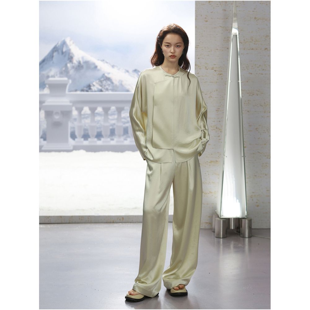 COMMON VALUE Imported Customized Acetic Acid Shirt Women s Minimalist Chinese Improved Slant Top image 4