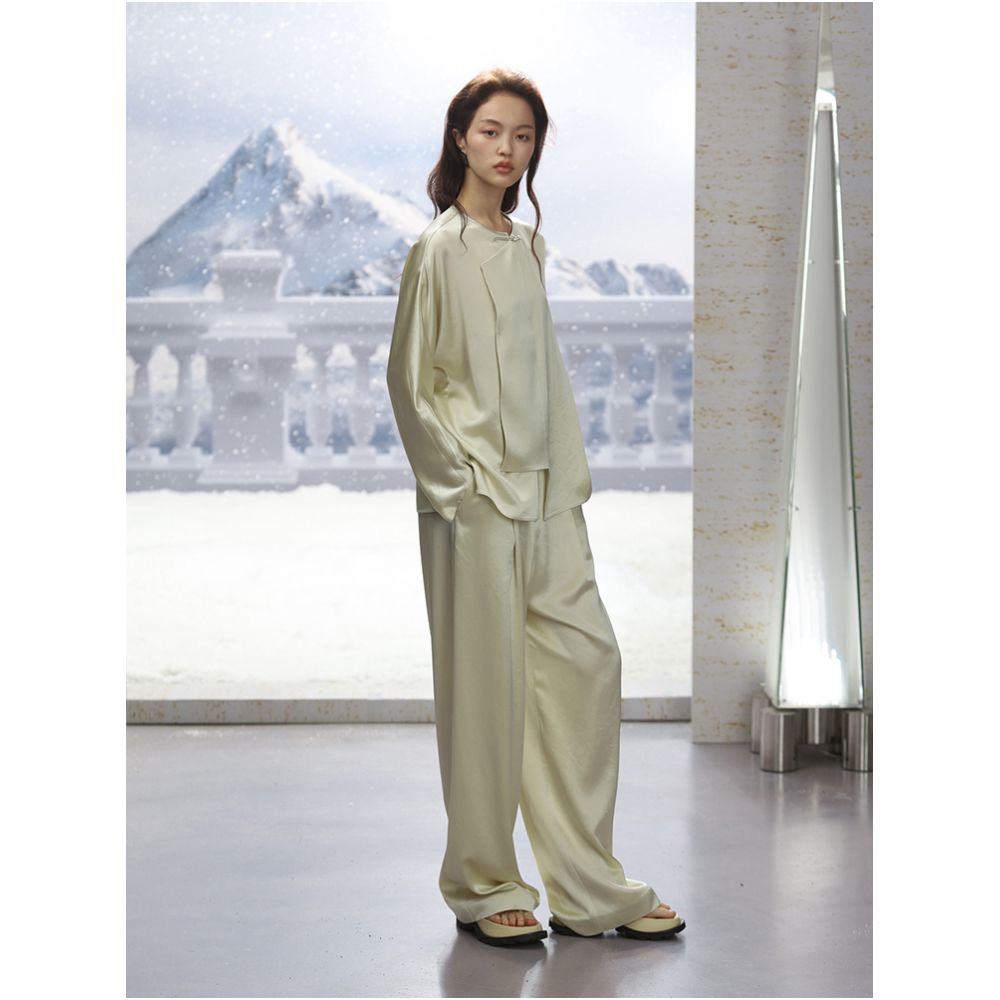 COMMON VALUE Imported Customized Acetic Acid Shirt Women s Minimalist Chinese Improved Slant Top image 5