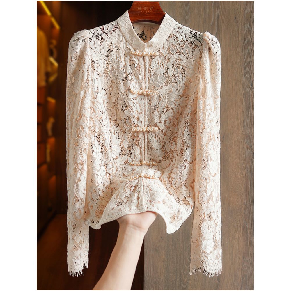Heavy industry hollowed out lace embroidery new Chinese style shirt with a niche design for women slim fit and lightweight Chinese style button up top image 1