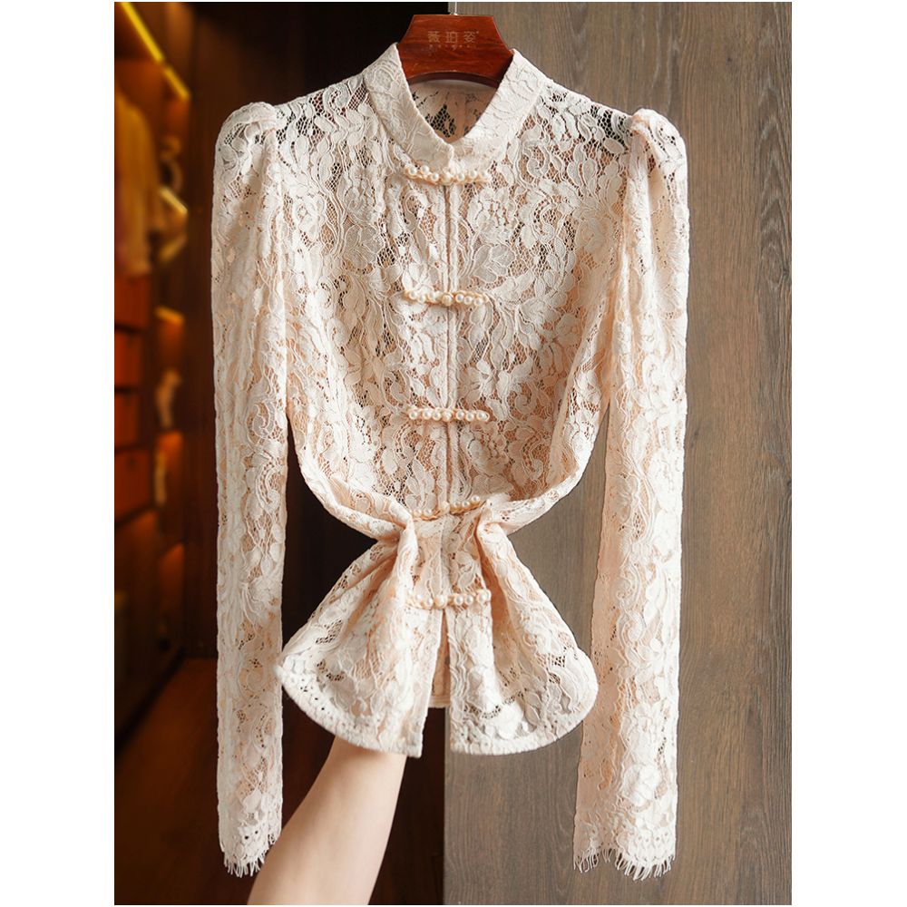 Heavy industry hollowed out lace embroidery new Chinese style shirt with a niche design for women slim fit and lightweight Chinese style button up top image 2