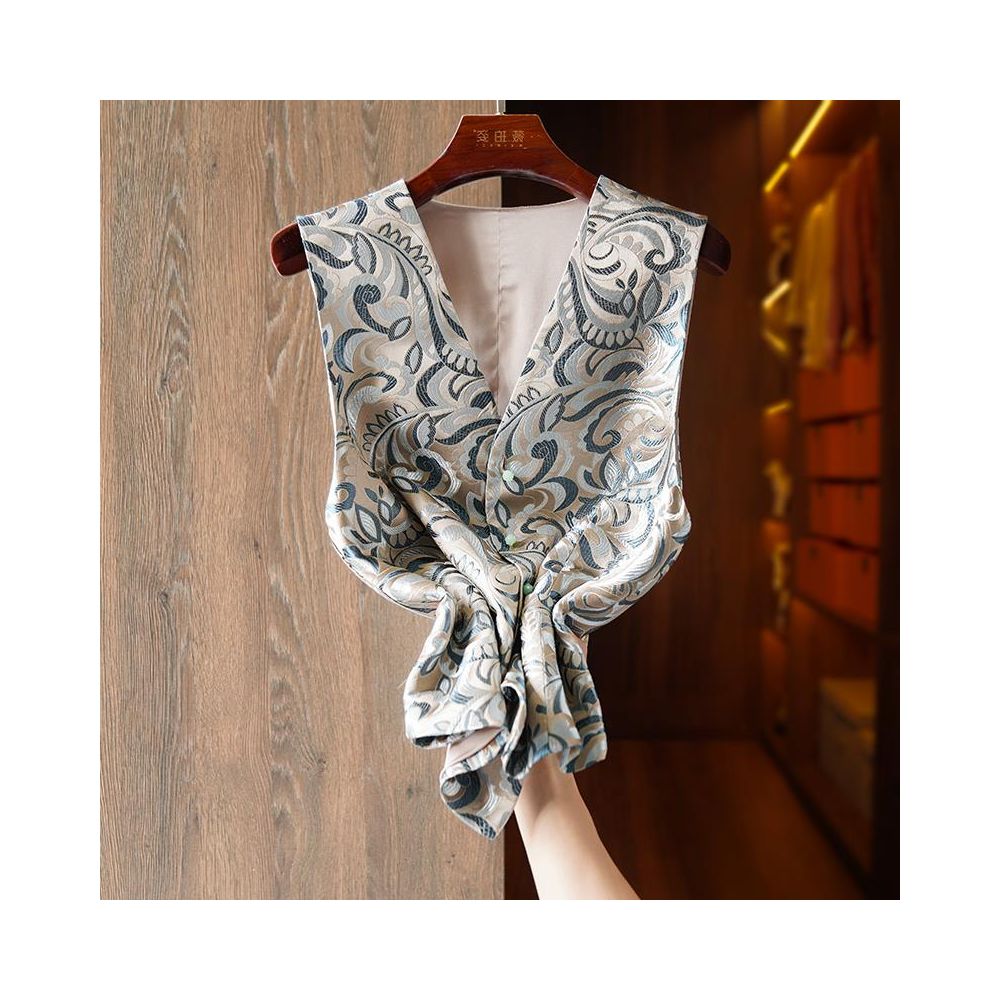 Foreign Trade Clearance Blue Weaving Brocade Acetic Acid Jacket 2025 Women s New Style Overlay Top with China Chic Style image 2