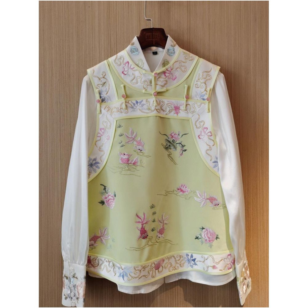 ASAYA1838 spring new women's retro Tang costume small fragrant shirt layered with new Chinese embroidered vest two sets